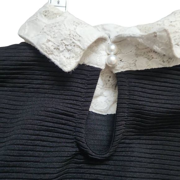 Beautees Girls Size 8 Black Ivory Ribbed Fit & Flare Dress Wednesday Adams Vibes - Picture 3 of 8